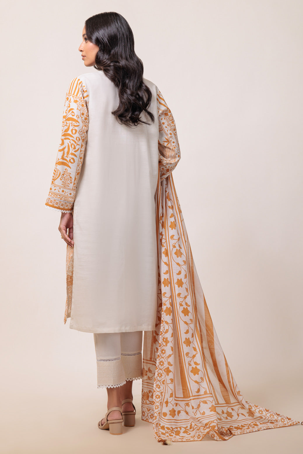 Printed Textured Cambric White Stitched Suit - Bonanza