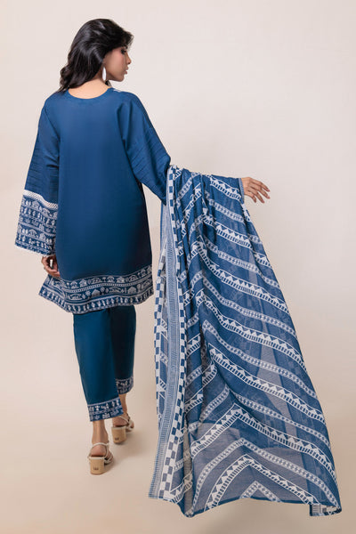 Printed Textured Cambric Blue Stitched Suit - Bonanza