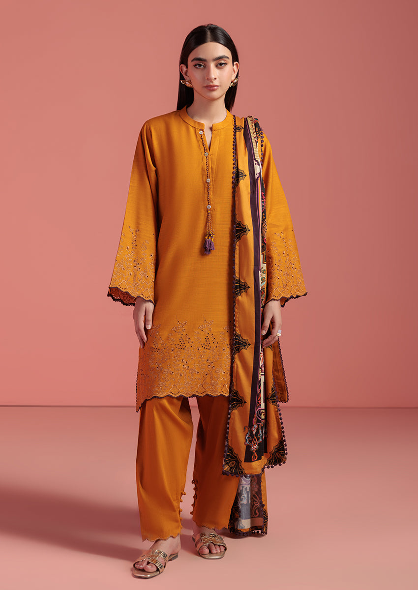 Dyed Cross Mustard Stitched Suit - Bonanza