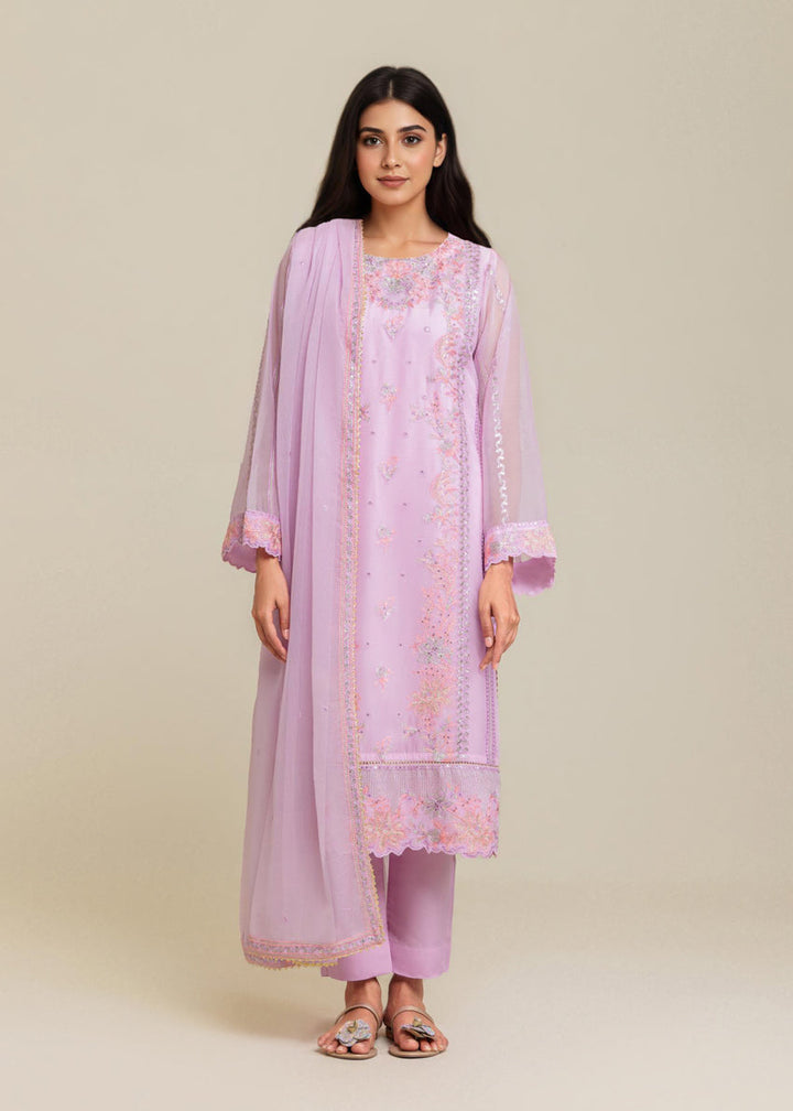 Chiffon Lilac Stitched Suit - Bonanza