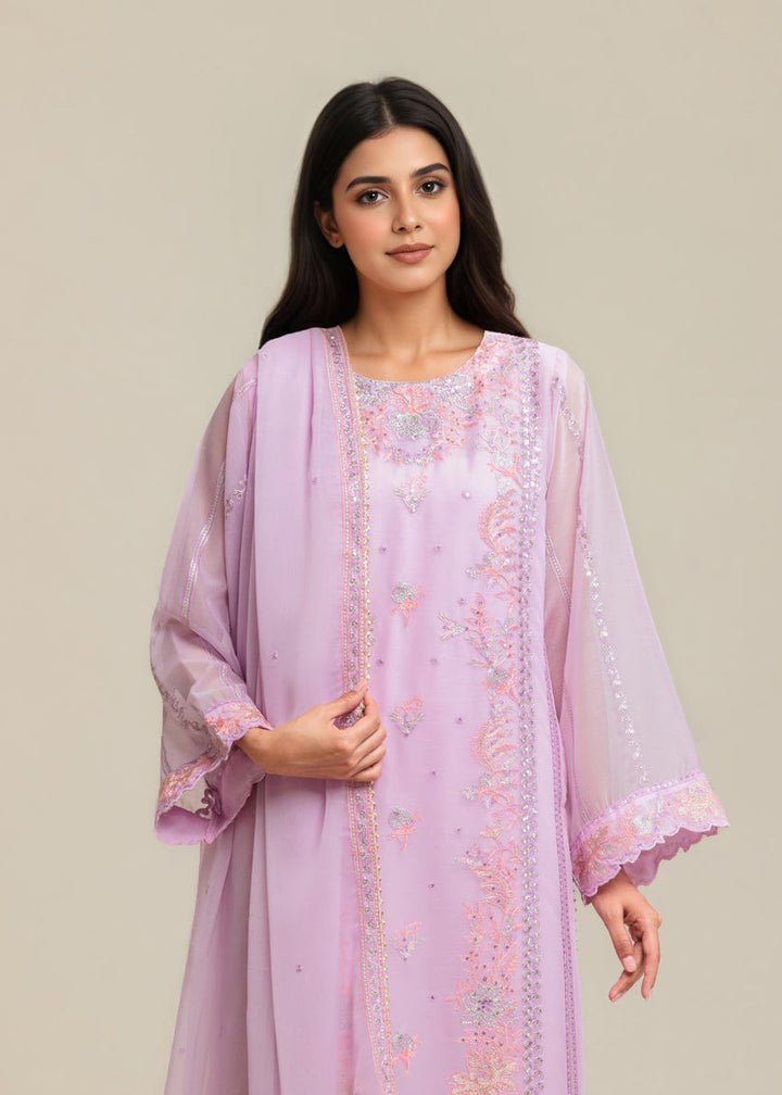 Chiffon Lilac Stitched Suit - Bonanza