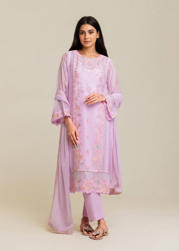 Chiffon Lilac Stitched Suit - Bonanza