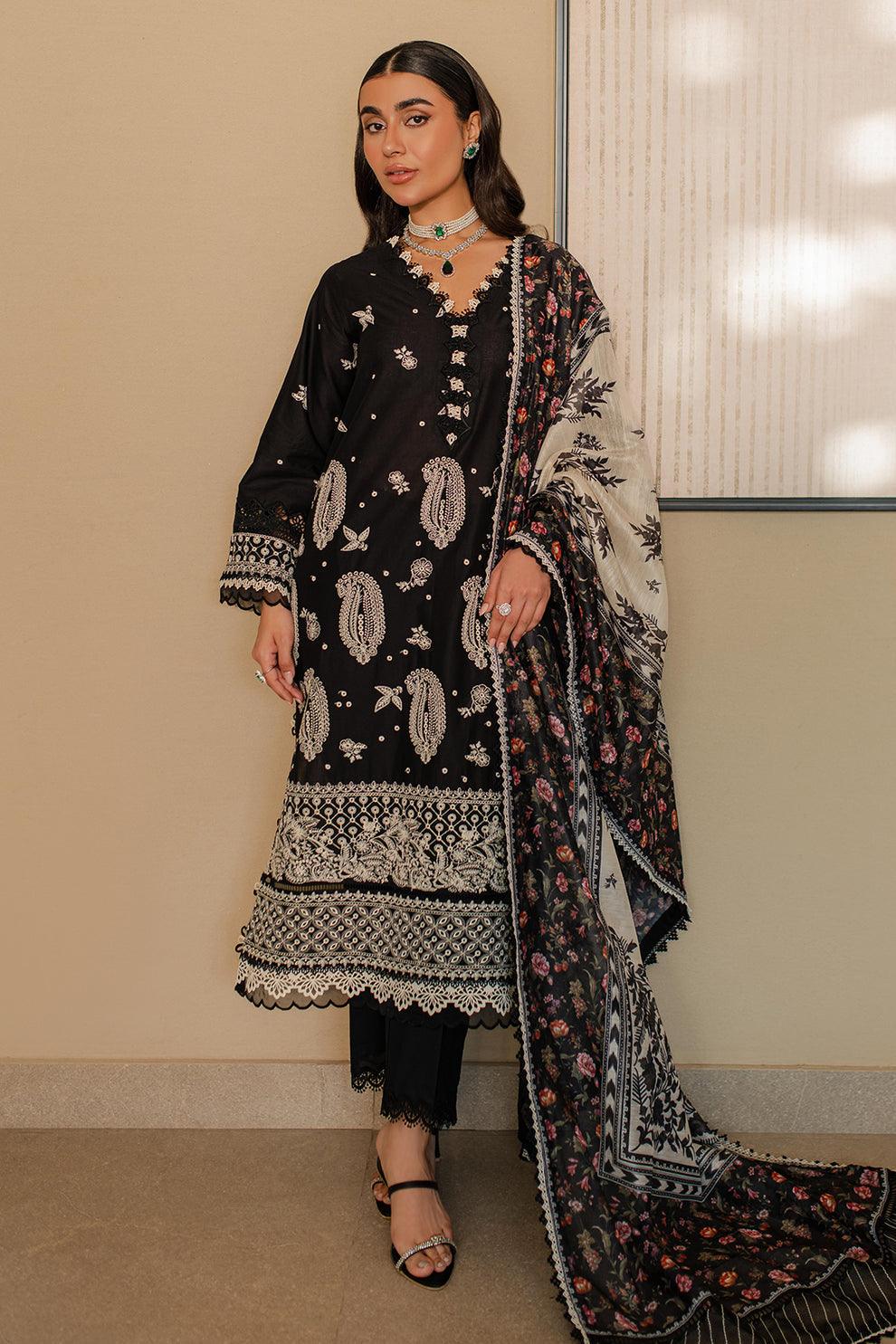 Embroidered Chikankari Black Stitched Suit - Zellbury