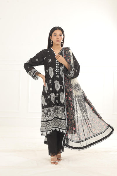 Embroidered Chikankari Black Stitched Suit - Zellbury