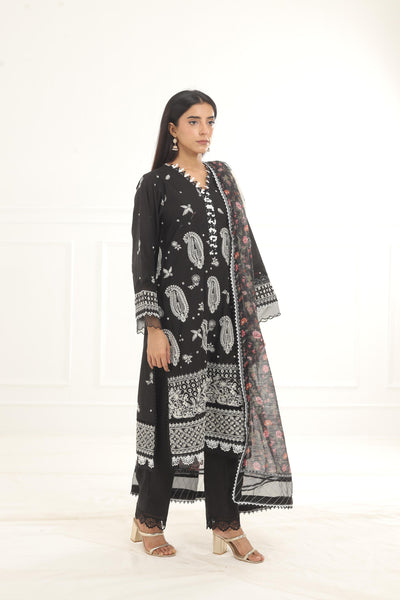 Embroidered Chikankari Black Stitched Suit - Zellbury