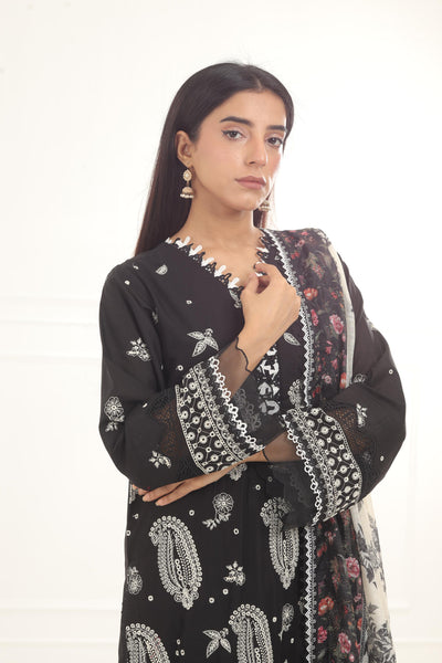 Embroidered Chikankari Black Stitched Suit - Zellbury