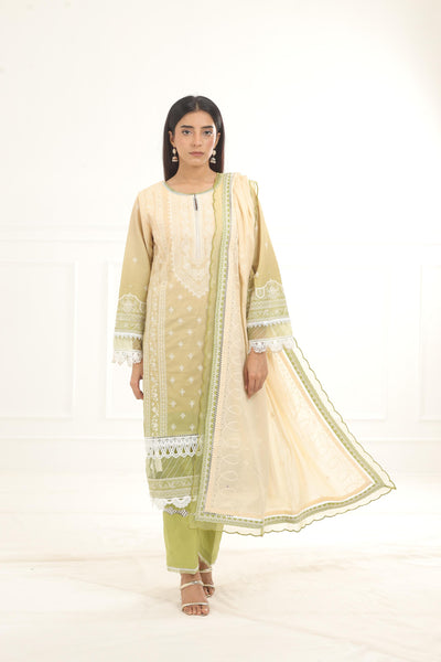 Embroidered Chikankari Yellow Stitched Suit - Zellbury