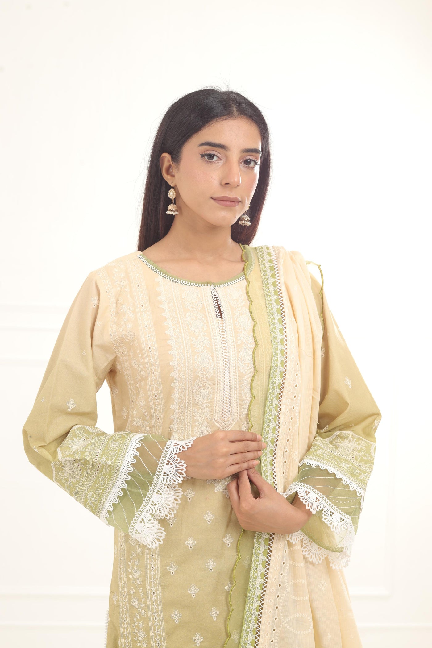 Embroidered Chikankari Yellow Stitched Suit - Zellbury