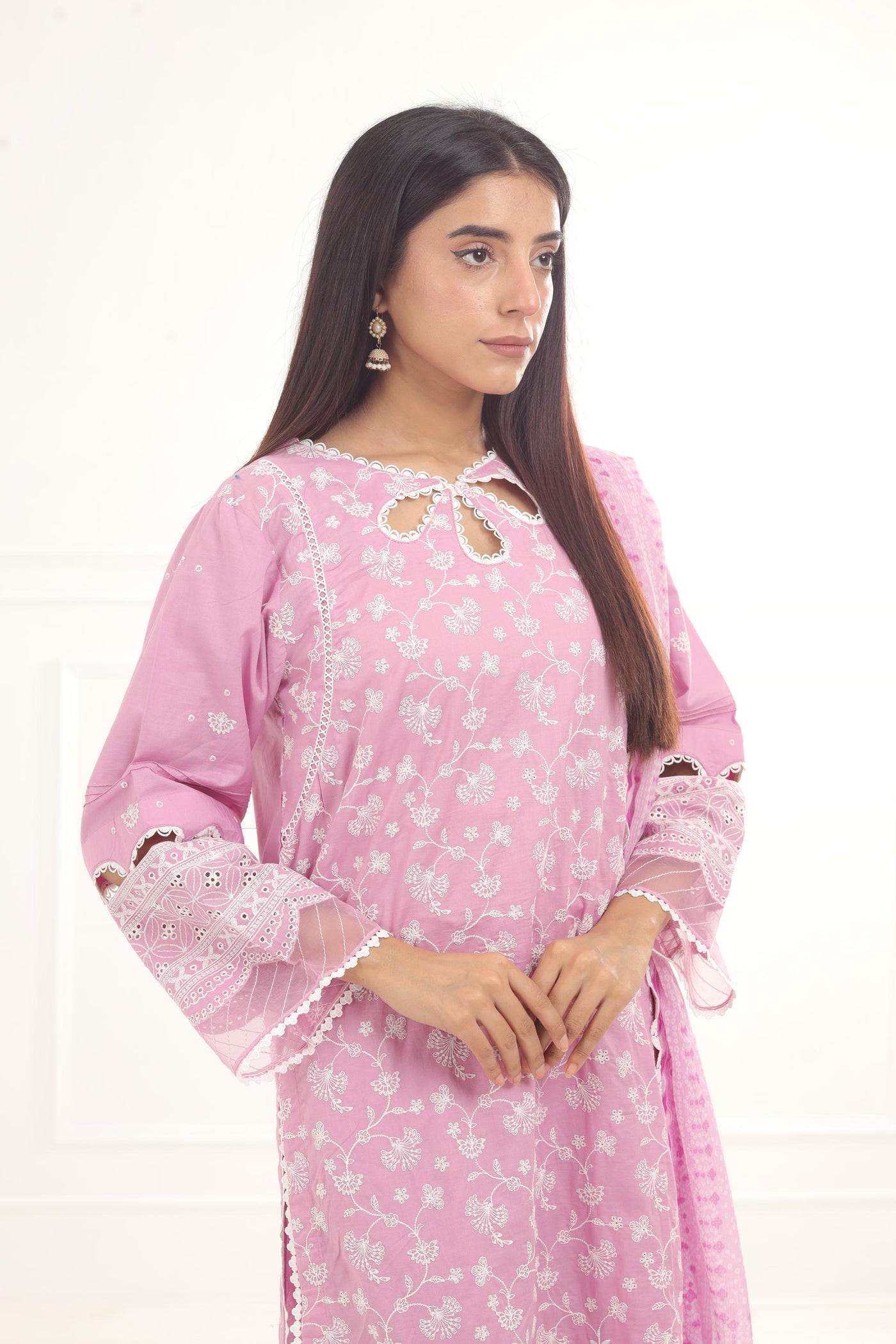 Embroidered Chikankari Pink Stitched Suit - Zellbury