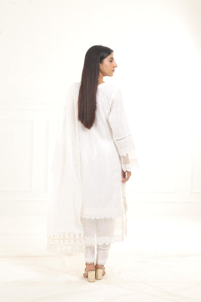 Embroidered Chikankari Off White Stitched Suit - Zellbury