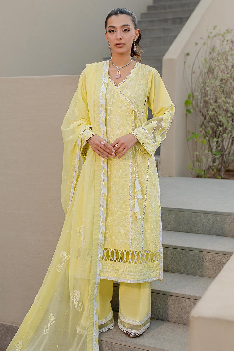 Embroidered Chikankari Yellow Stitched Suit - Zellbury