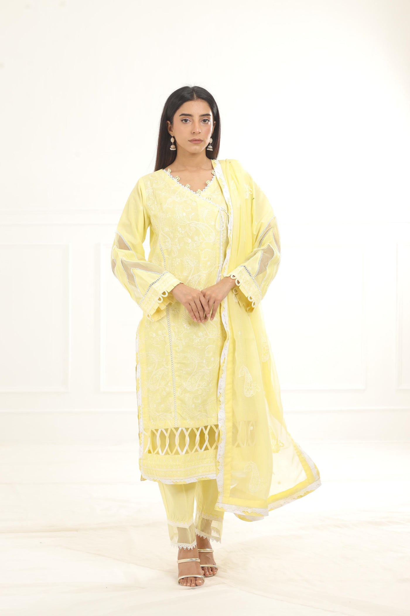 Embroidered Chikankari Yellow Stitched Suit - Zellbury