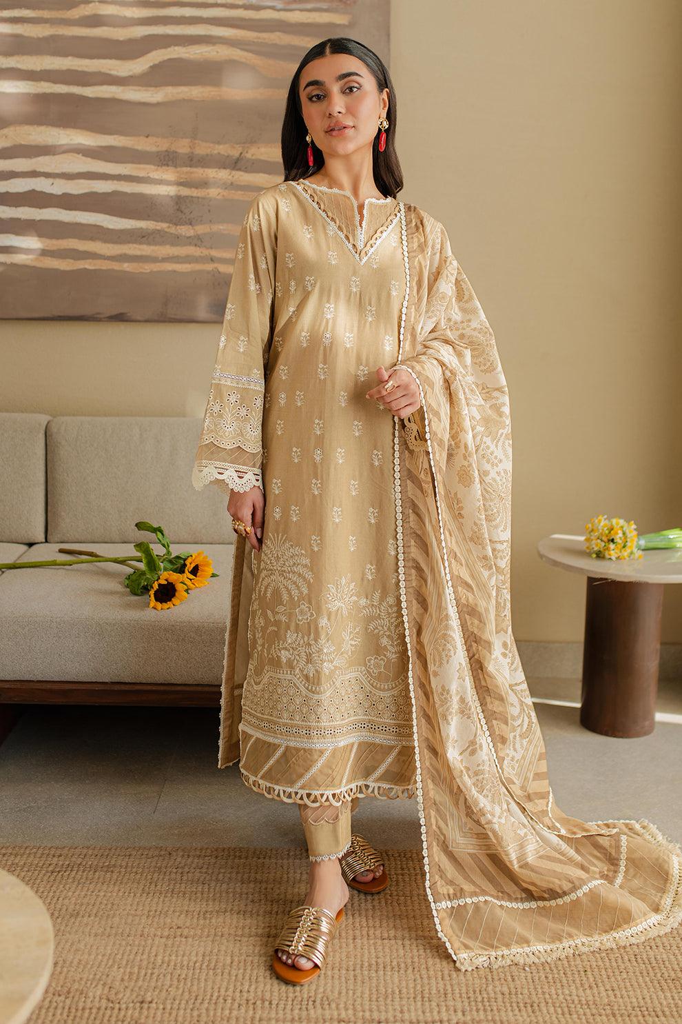 Embroidered Chikankari Beige Stitched Suit - Zellbury