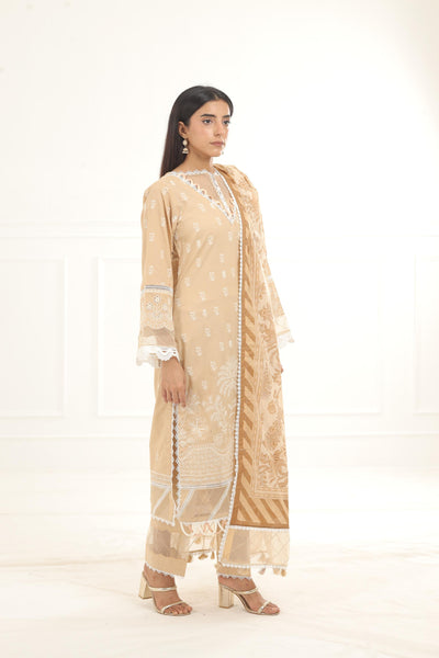 Embroidered Chikankari Beige Stitched Suit - Zellbury