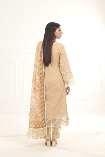 Embroidered Chikankari Beige Stitched Suit - Zellbury