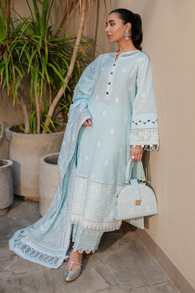 Embroidered Chikankari Sky Blue Stitched Suit - Zellbury