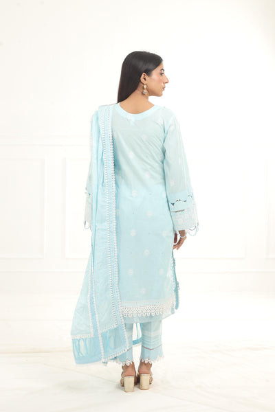 Embroidered Chikankari Sky Blue Stitched Suit - Zellbury