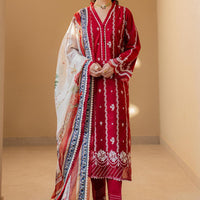 Embroidered Chikankari Red Stitched Suit - Zellbury