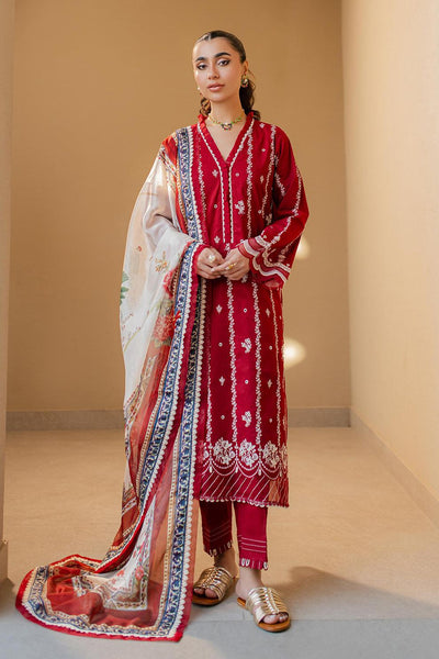 Embroidered Chikankari Red Stitched Suit - Zellbury