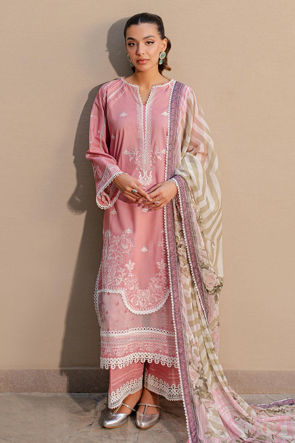 Embroidered Chikankari Light Pink Stitched Suit - Zellbury