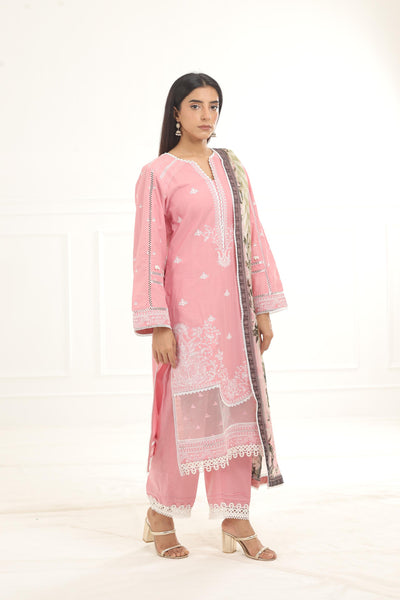 Embroidered Chikankari Light Pink Stitched Suit - Zellbury