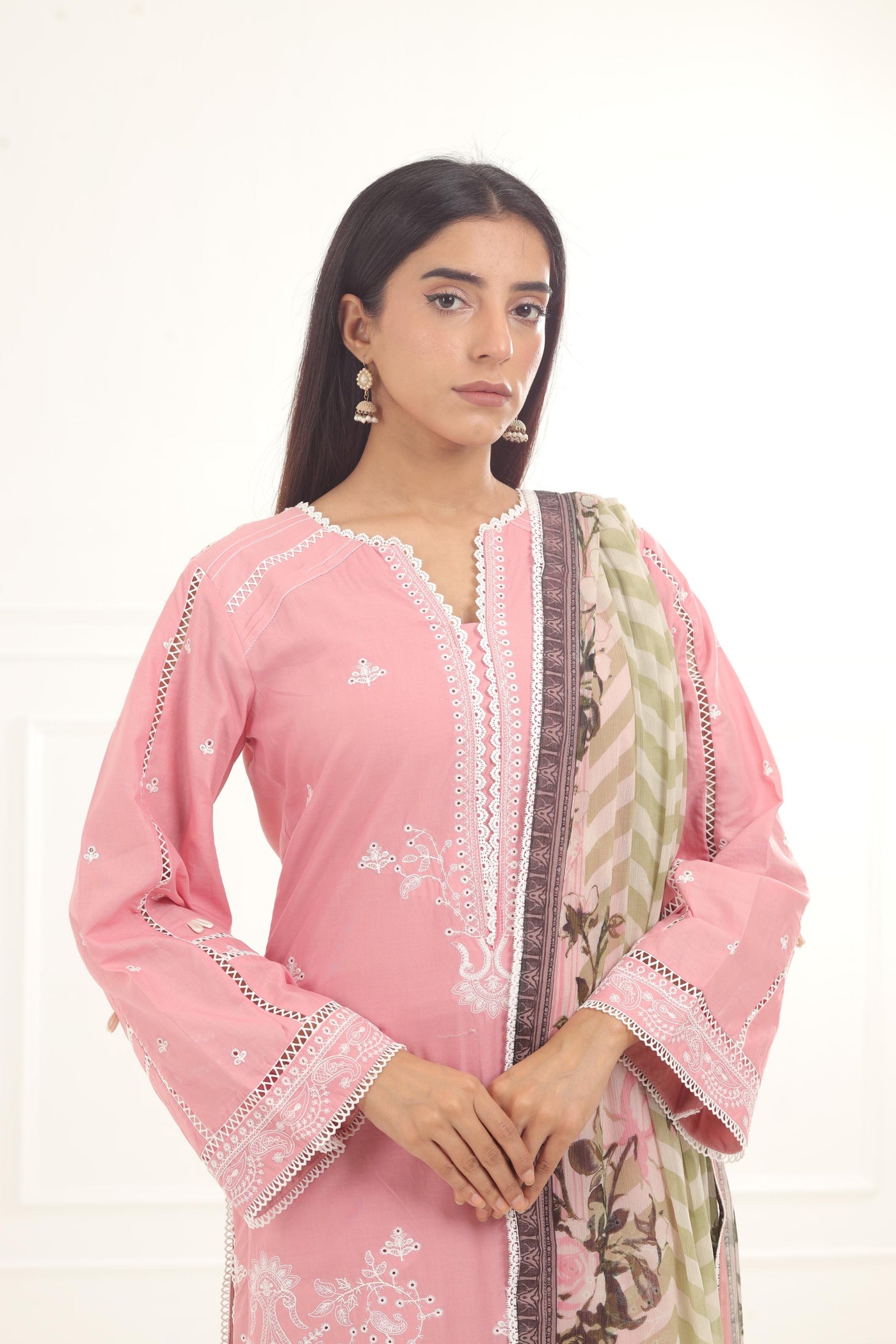 Embroidered Chikankari Light Pink Stitched Suit - Zellbury