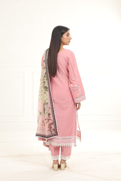 Embroidered Chikankari Light Pink Stitched Suit - Zellbury