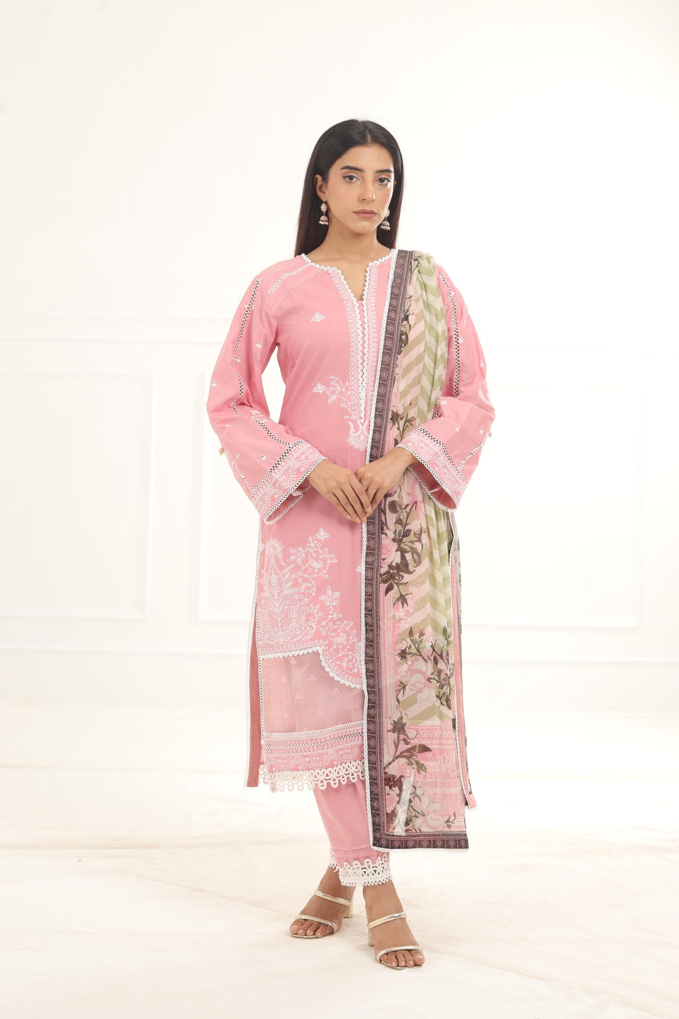 Embroidered Chikankari Light Pink Stitched Suit - Zellbury