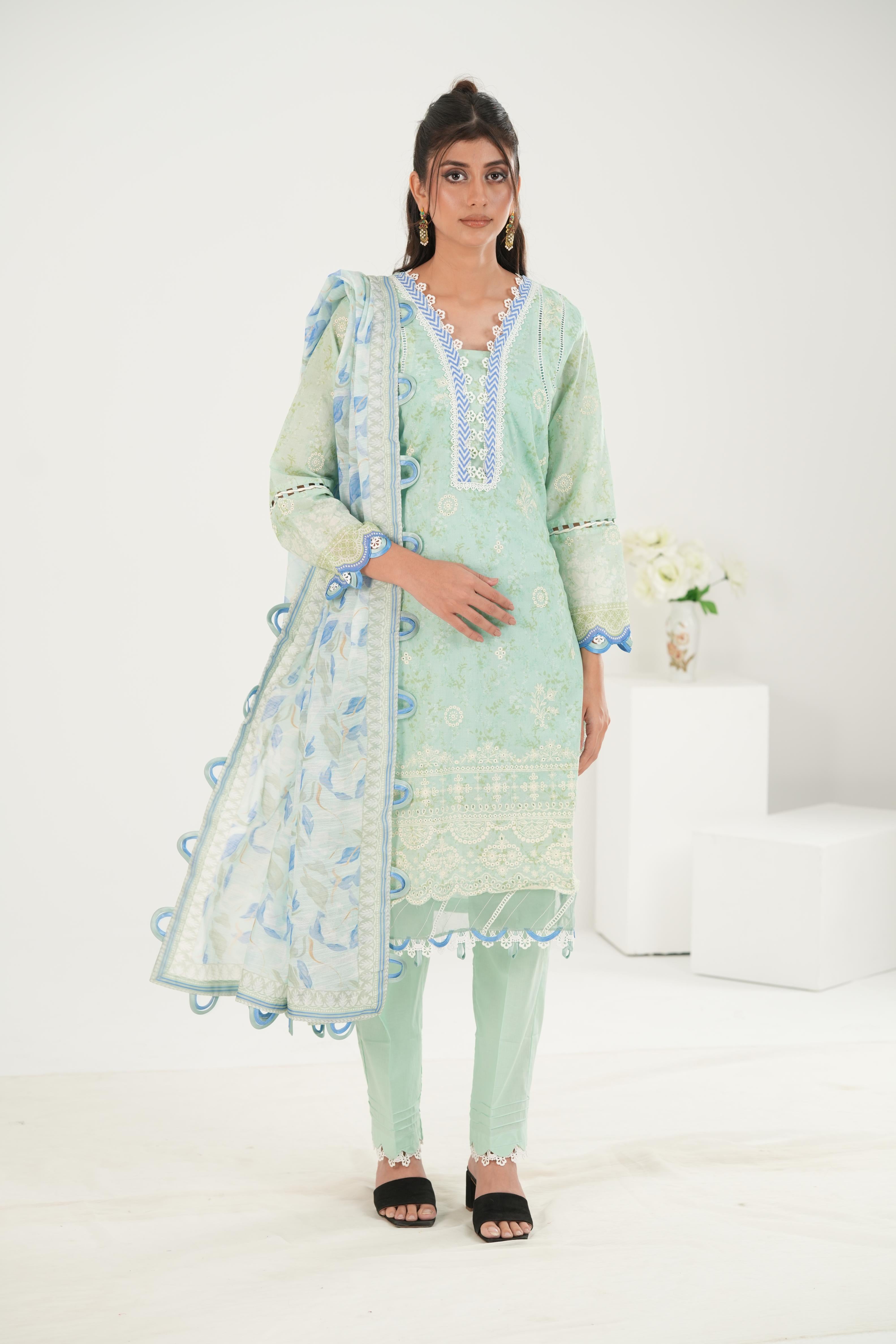 Embroidered Lawn Mint Stitched Suit - Zellbury – Janan