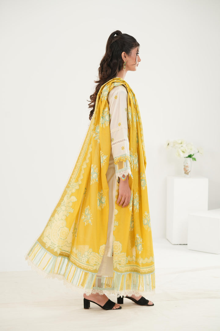 Embroidered Lawn Mustard Stitched Suit - Zellbury