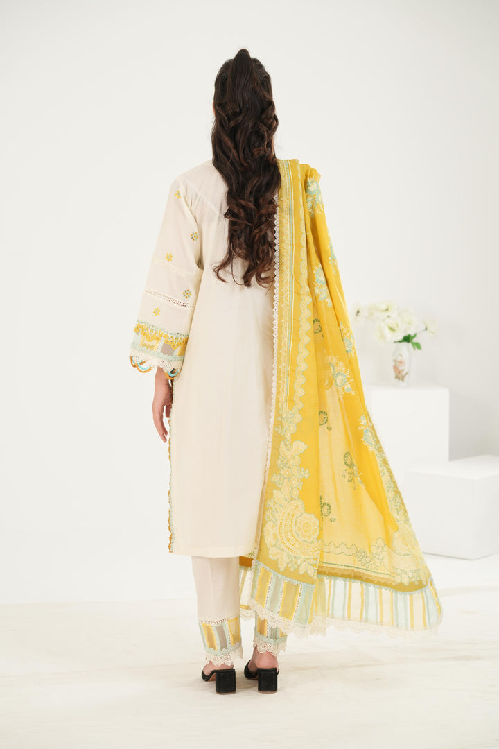 Embroidered Lawn Mustard Stitched Suit - Zellbury
