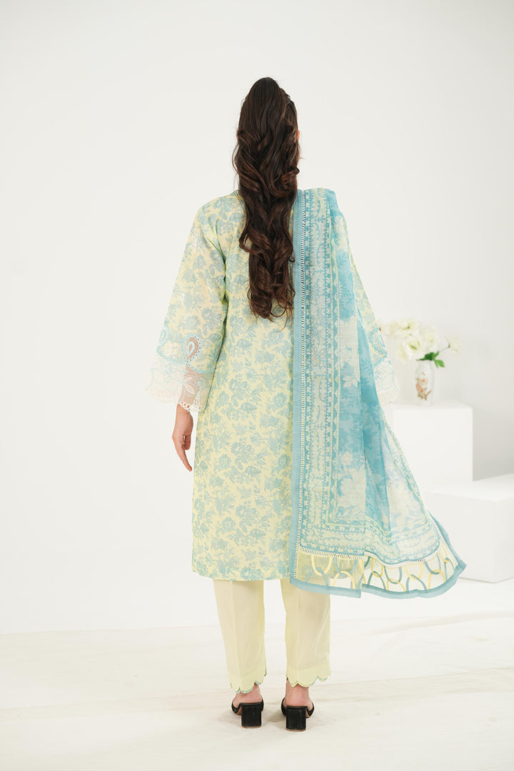 Embroidered Lawn Lemon Stitched Suit - Zellbury