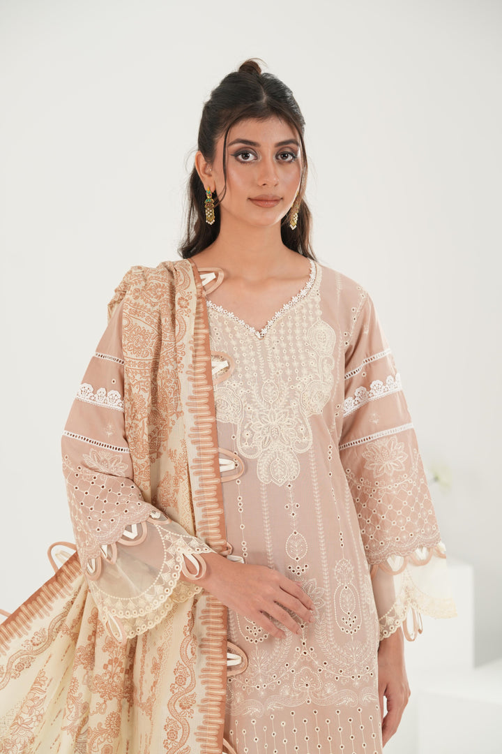 Embroidered Lawn Sand Stitched Suit - Zellbury