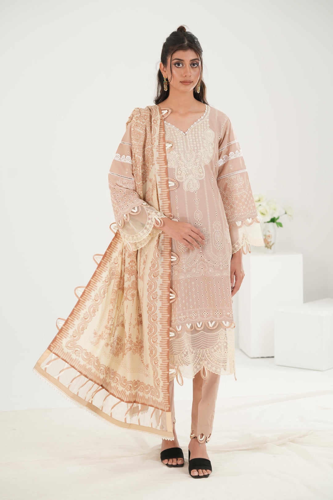 Embroidered Lawn Sand Stitched Suit - Zellbury