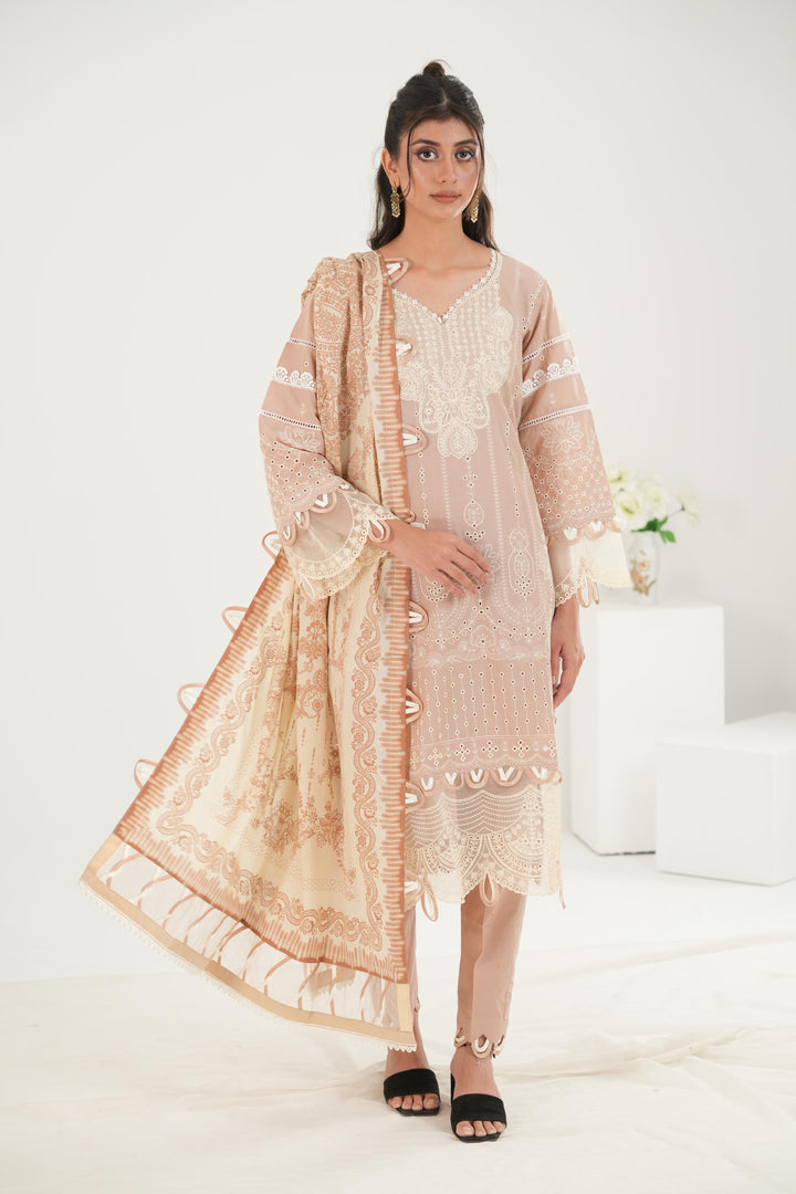 Embroidered Lawn Sand Stitched Suit - Zellbury