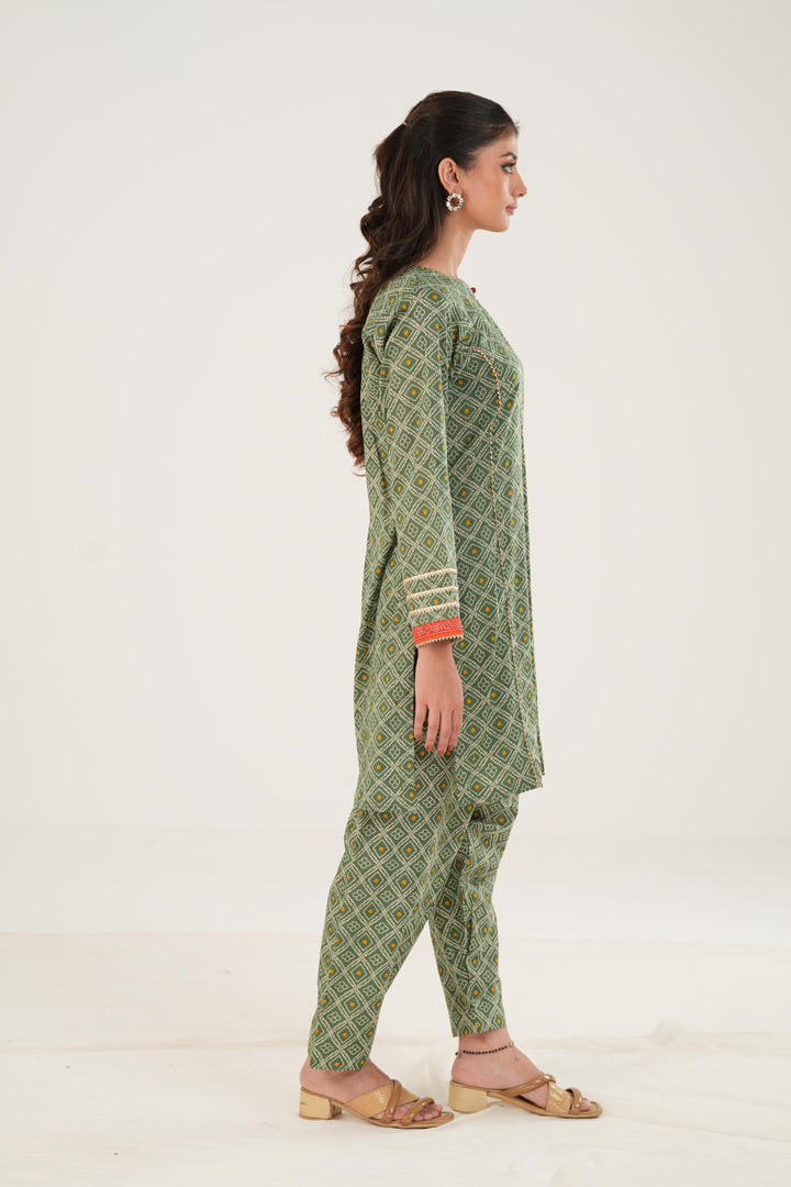 Lawn Green Stitched Suit - Zellbury