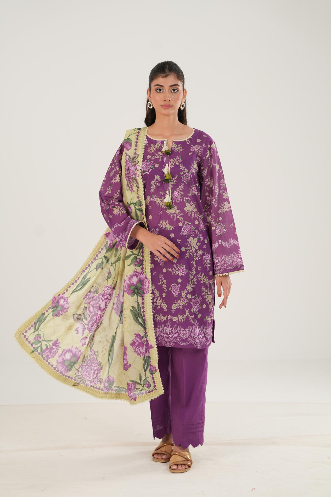 Lawn Purple Stitched Suit - Zellbury