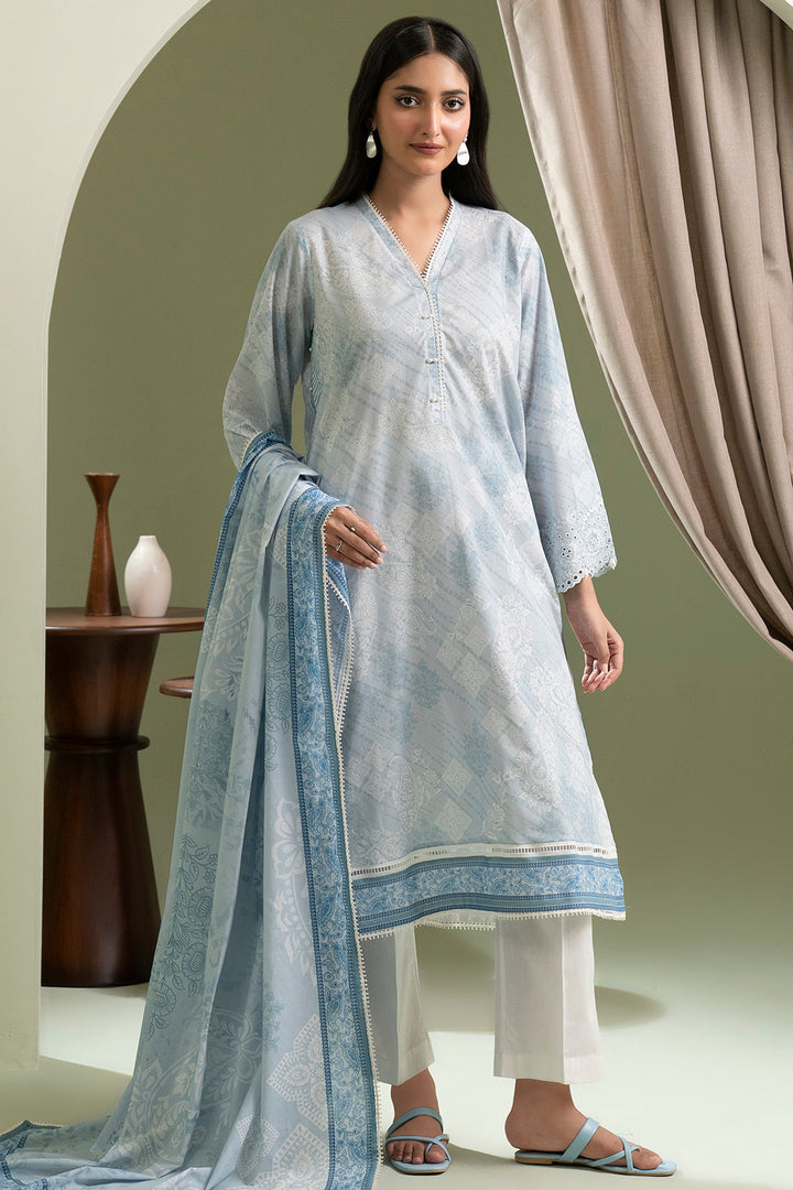 Lawn Sky Blue Stitched Suit - Zellbury