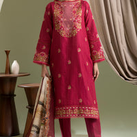 Lawn Red Stitched Suit - Zellbury