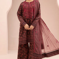 Lawn Maroon Stitched Suit - Zellbury