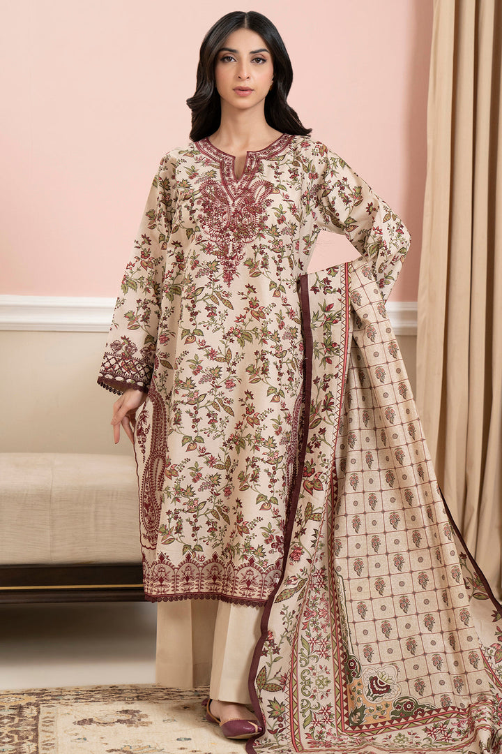 Lawn Beige Stitched Suit - Zellbury