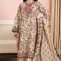 Lawn Beige Stitched Suit - Zellbury