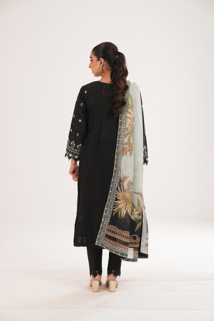 Embroidered Lawn Black Stitched Suit - Zellbury