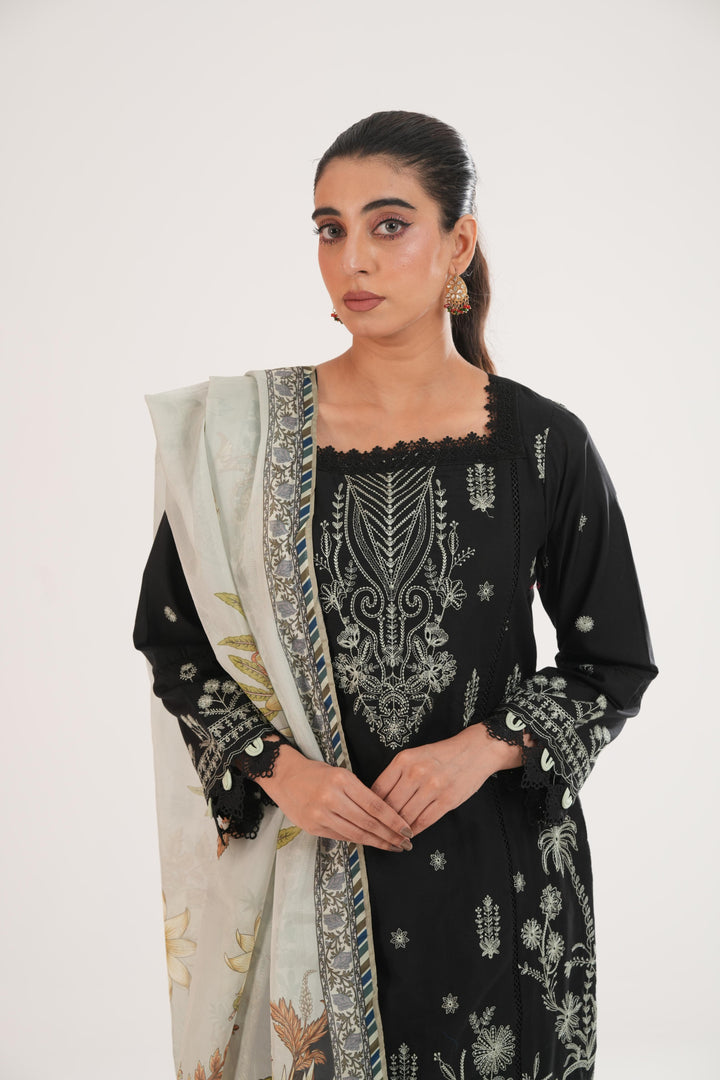 Embroidered Lawn Black Stitched Suit - Zellbury