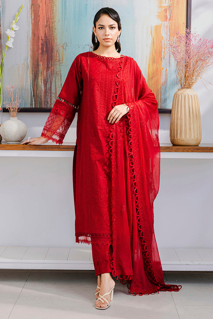 Embroidered Lawn Red Stitched Suit - Zellbury