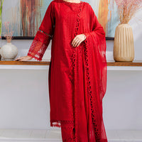 Embroidered Lawn Red Stitched Suit - Zellbury