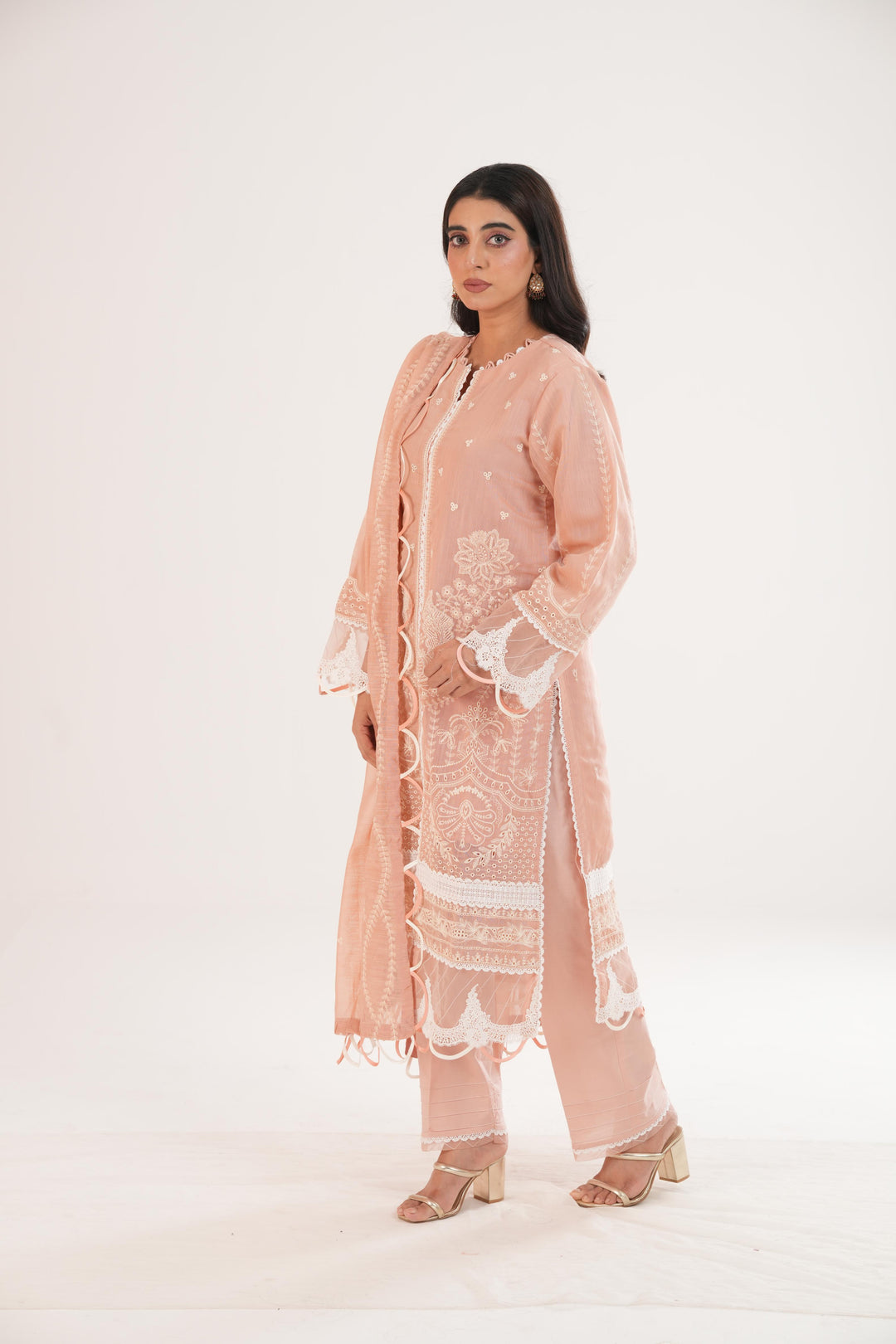 Embroidered Lawn Peach Stitched Suit - Zellbury