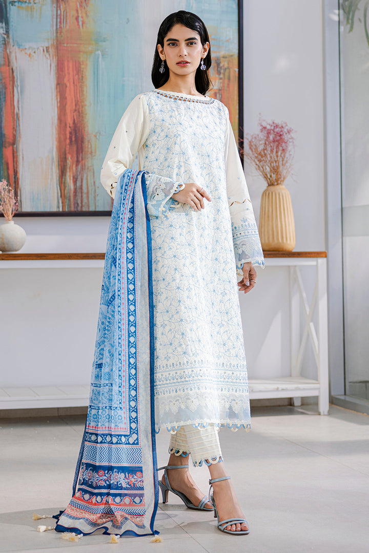 Embroidered Lawn Off White Stitched Suit - Zellbury