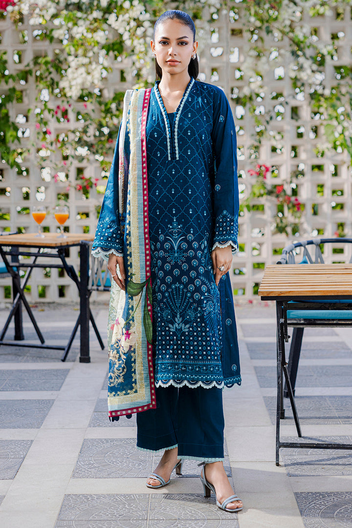 Embroidered Lawn Teal Blue Stitched Suit - Zellbury