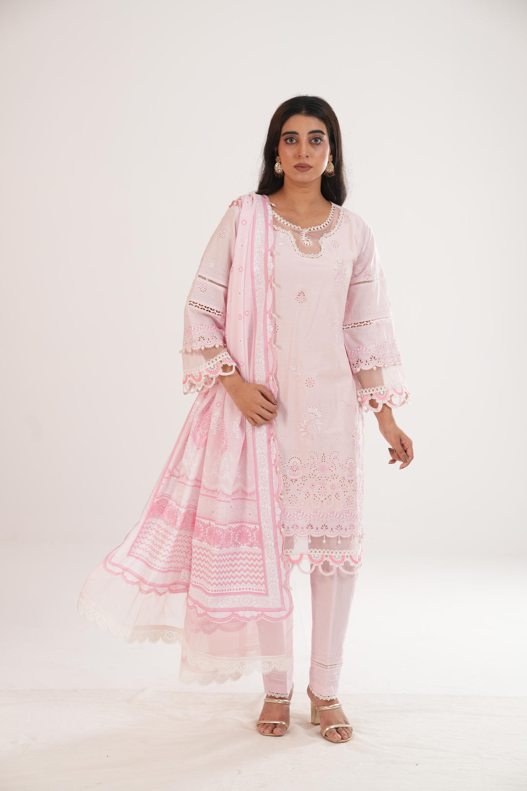 Embroidered Lawn Light Pink Stitched Suit - Zellbury